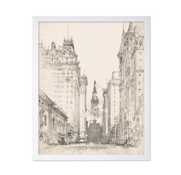 Master Vintage Looking up Broad Street from Spruce Street Poster - Retro Architecture Print - Structure - Landscape