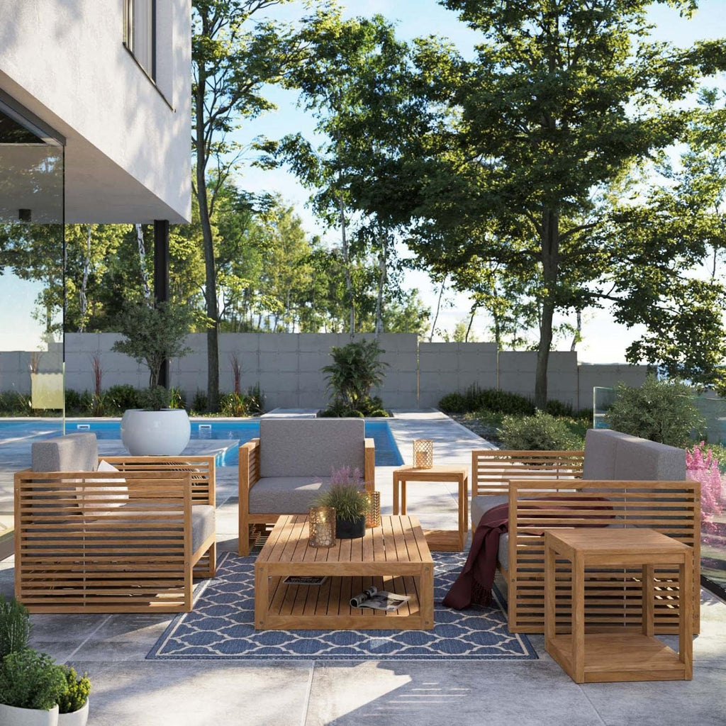 Carlsbad 6-Piece Teak Wood Outdoor Patio Set in Natural/Gray