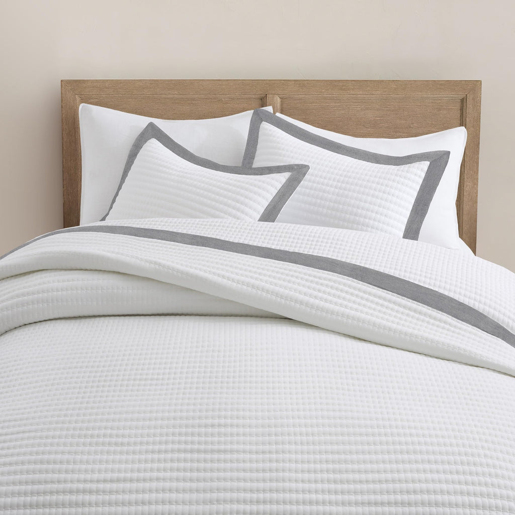 White Quilt Set - Farmhouse Soft Striped Stitch Bedding Bedspread Coverlet Summer Lightweight