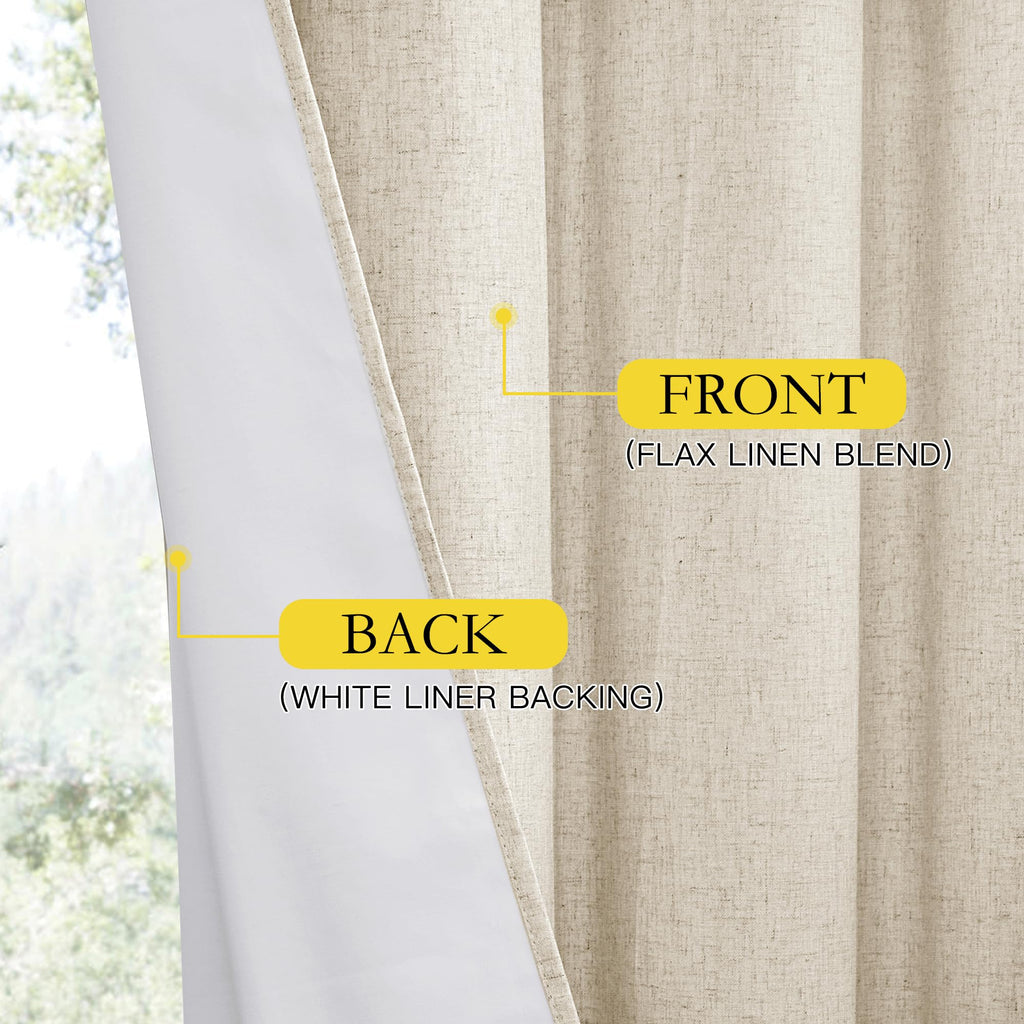 Natural 100% Blackout Linen Curtains 84 inch Long Burg, 1 Pair, 52" Width Each Panel, Farmhouse Thick Completely