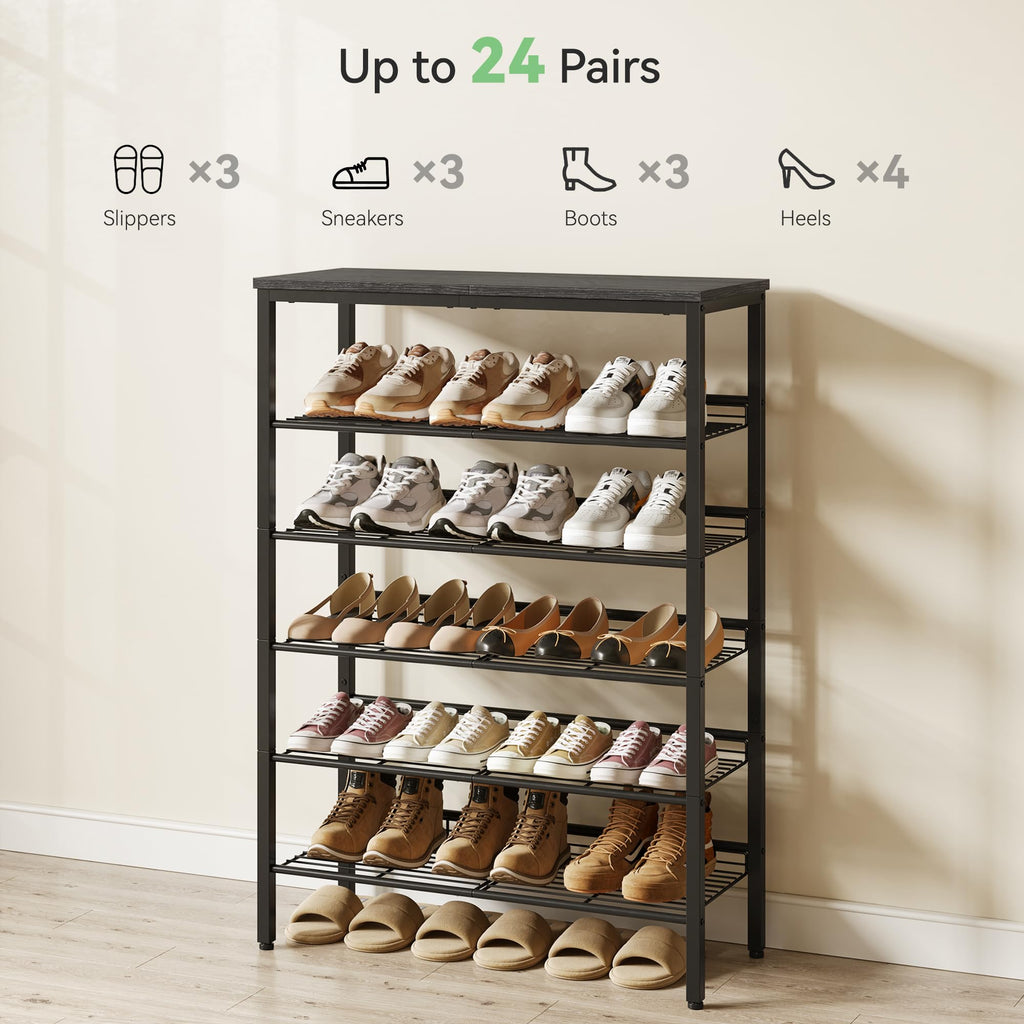 Shoe Rack, 6 Tier Shoe Organizer for Closet, Black