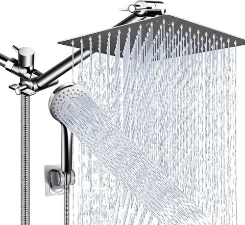 Shower Head Combo,10 Inch High Pressure Rain Shower Head with 11 in Adjustable Extension Arm and 5 Settings