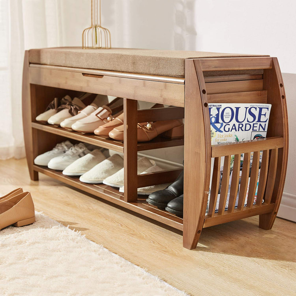Bamboo Shoe Rack & Shoe Bench, Entryway Storage Organizer, Multi Function Bathroom Living Room Corridor and Garden