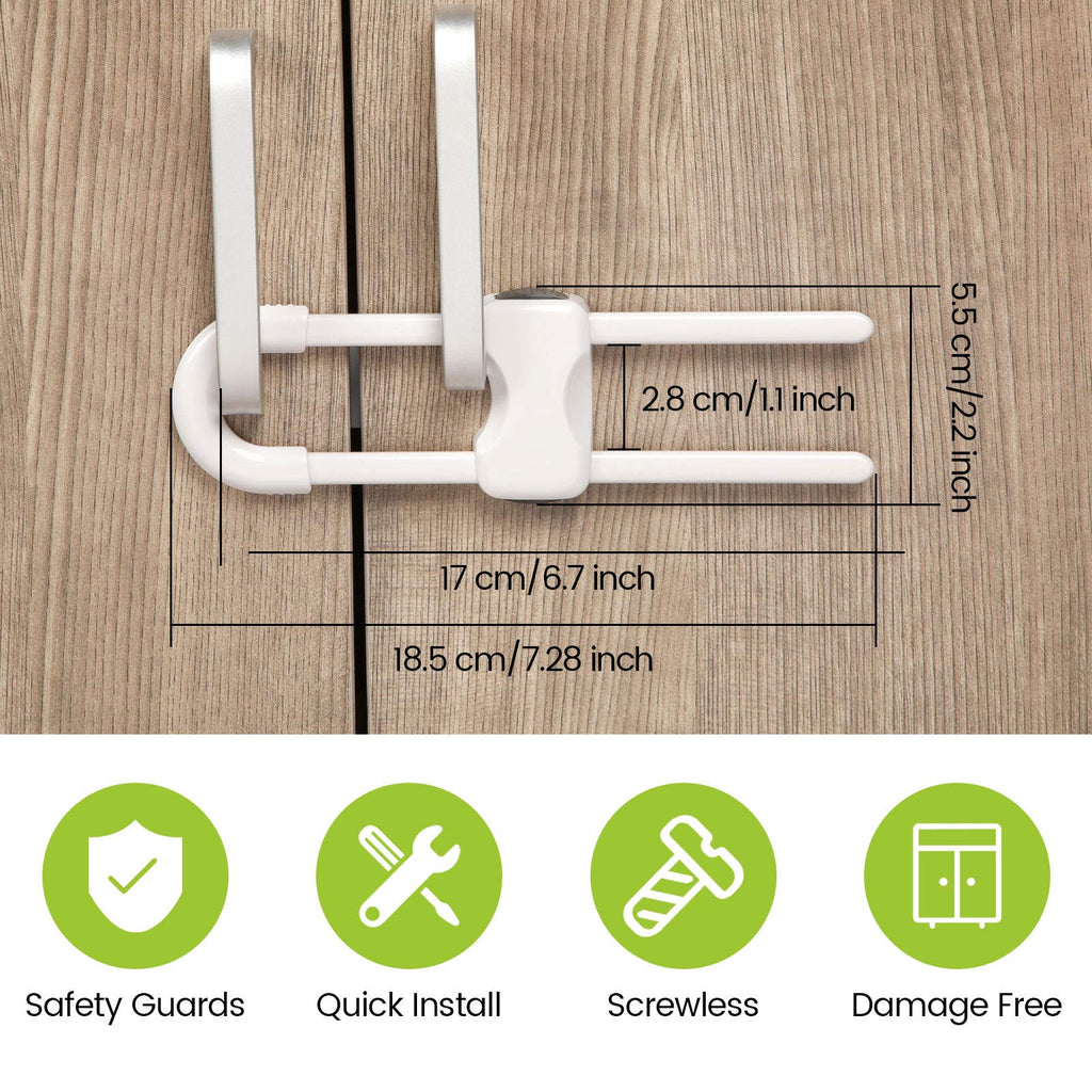 10 Pack Baby Proof Cabinet Locks Adjustable U Shaped,White