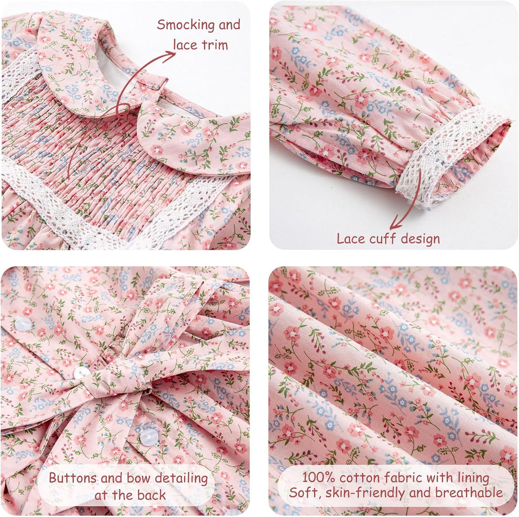 Toddler Floral Dress, Long Sleeve Smocked