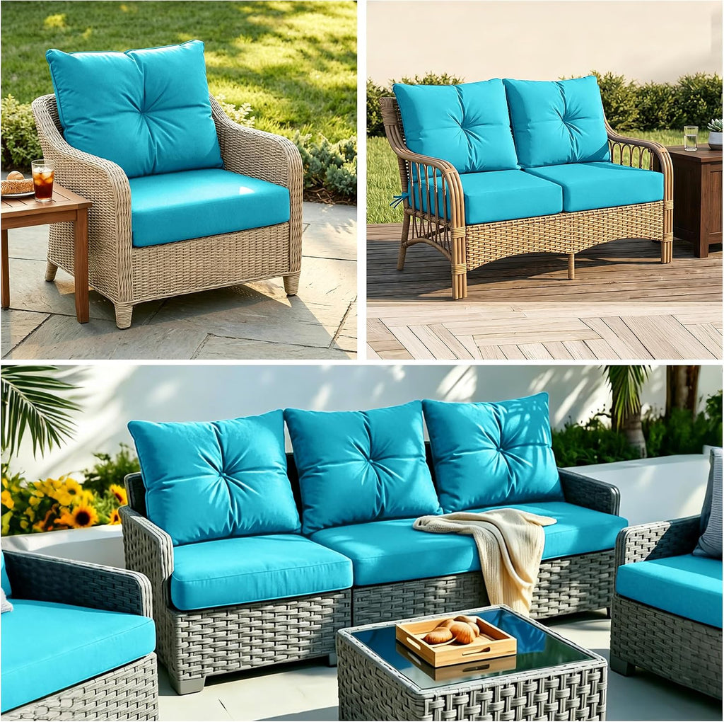 Deep Seat Patio Cushion Set Back & Pillows 24x24x5in,Sky Blue | 24"x24"x5", complete cushion set includes seat, back