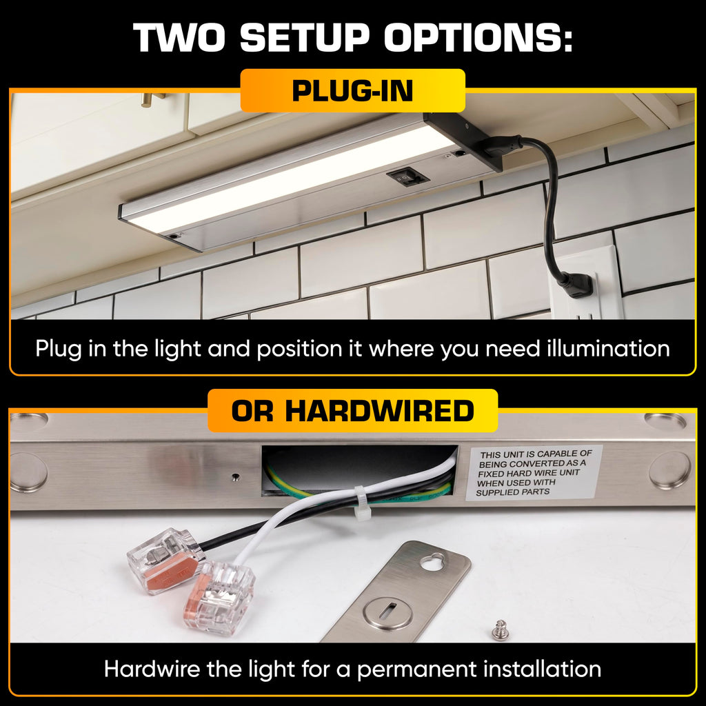 LED Under Cabinet Lighting Hardwired - 12 Inch Satin Nickel