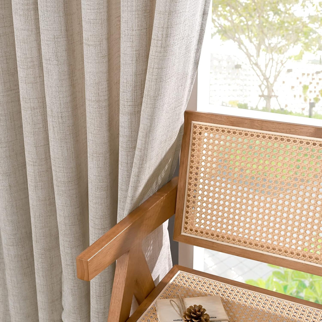 Short Linen Kitchen Curtains 40 Inch Length for Window Over Sink, Semi Sheer Cafe Drapes Light Filtering with Rod