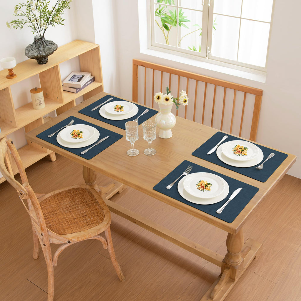Faux Leather PU Placemats Set of 6 (Dark Blue,11.8" x 17")
