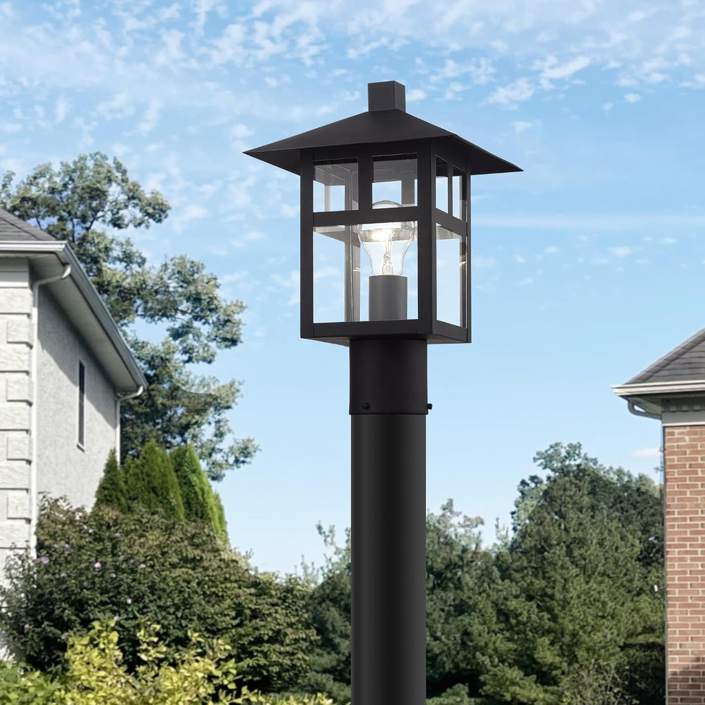 Crestlake Collection, 1 Light Satin Gold Large Outdoor Post Top Lantern with Clear Glass