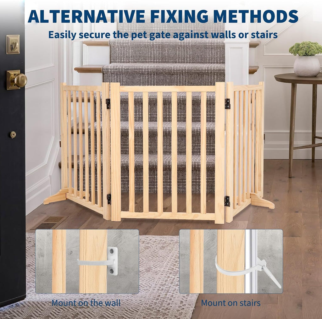 Foldable Wooden Dog Gate, with Support Feet, 3 Panel H:24"