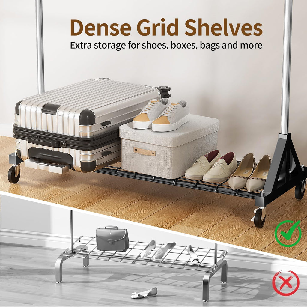 Heavy Duty Clothes Rack with Lockable Wheels Load 600 LBS, Silver