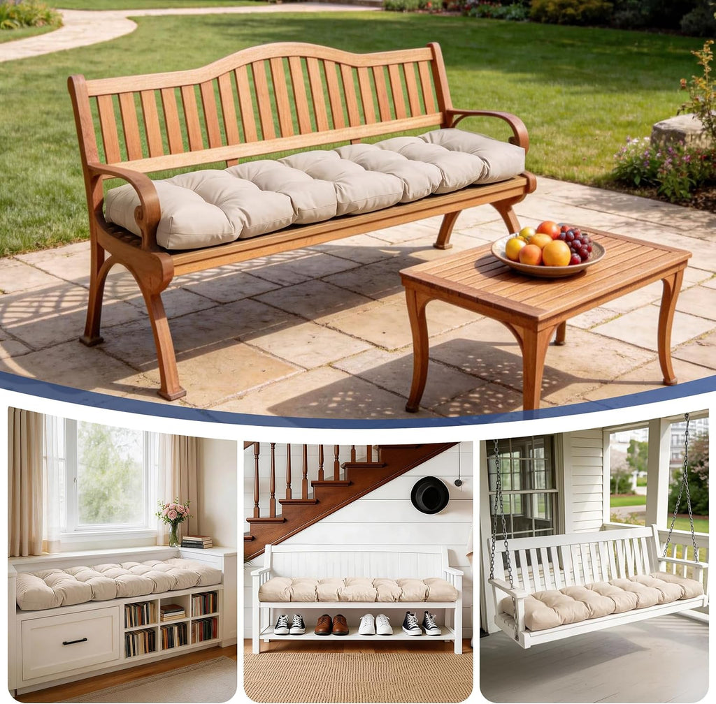 Outdoor Bench Cushion 48x18x5 Inch, Waterproof & Fade-Resistant Patio Furniture Cushions, Tufted Memory Foam
