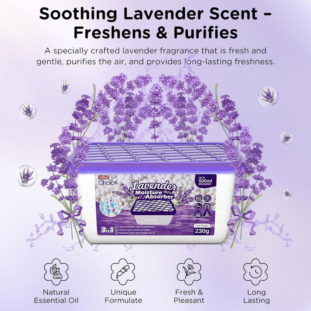 Moisture Absorbers with Lavender Scent, Portable Dehumidifier for Closet & Bathrooms, Kitchen