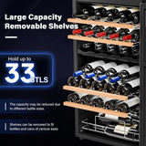 33 Bottle Wine Fridge, Dual Zone Wine and Beverage Refrigerator with Independent