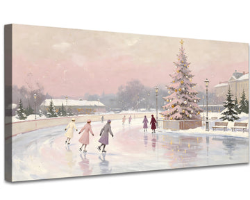 Christmas Canvas Wall Art, Rustic Winter Village Prints Serene Holiday Tree Painting, Festive Farmhouse Artwork Decor