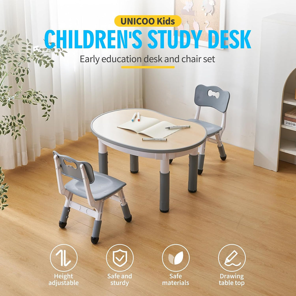 Kids Round Activity Table and Chairs Set, Height Adjustable Plastic Children Art Desk with 2 Seats, Kids Set Table Set