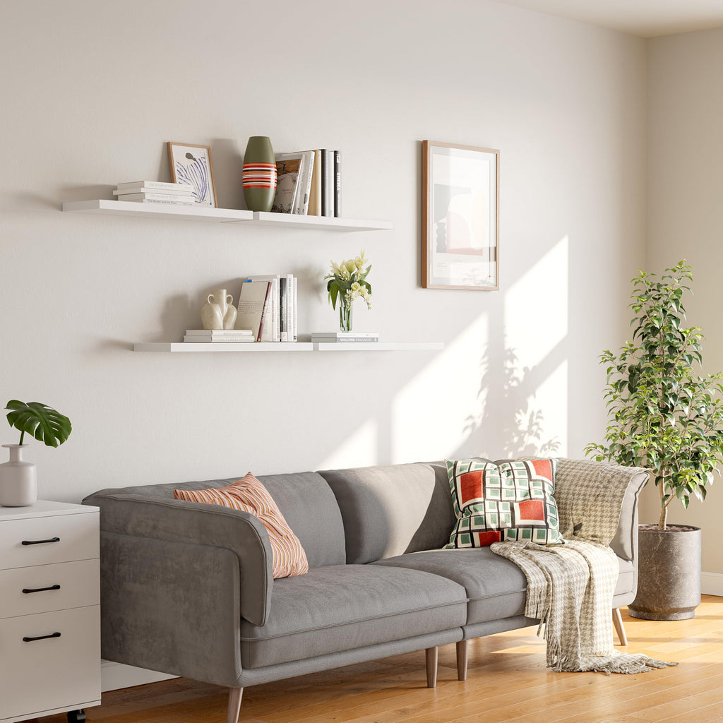 23''White Floating Shelves for Wall, Rustic Wood Shelf for Room Decor/Storage/Display, Small Bookshelf, Wall Mounted