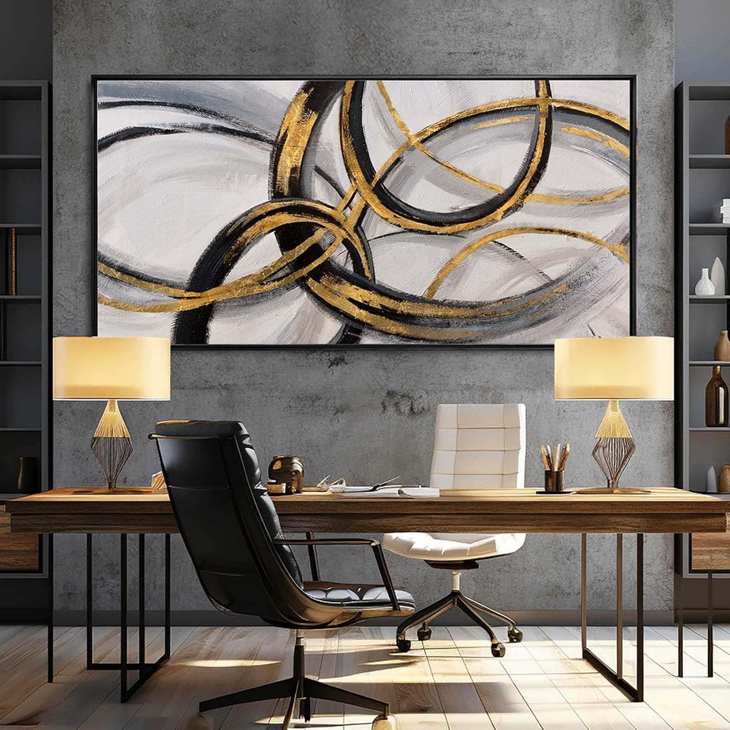 Large Framed Canvas Wall Art Gold Foil Prints Art Abstract Wall Pictures Dining Room Black Line Art Gallery