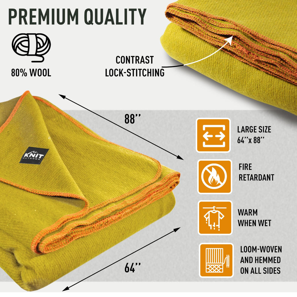 Large Military Wool Blanket - Warm & Thick Emergency Survival Blanket Great for Camping, Outdoors, Sports Events