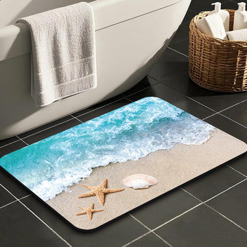Beach Seashell Bathroom Rugs, Quick Dry Non Slip Bath Mat 16x24 in