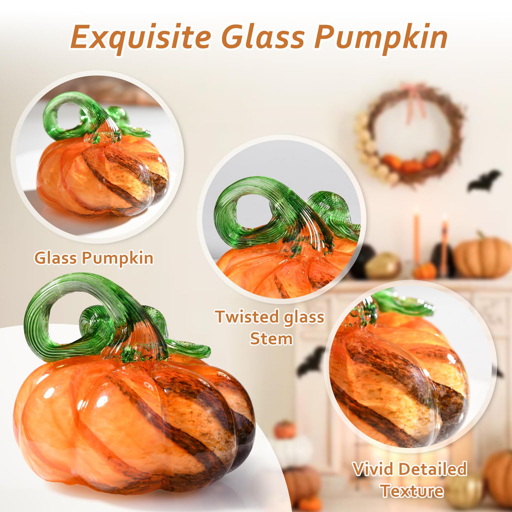 3" Hand Blown Glass Pumpkin Figurines Decorations