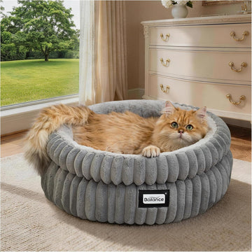Cat Bed Kitten Bed, Washable Round Cat Beds for Indoor Cats, Super Soft Plush Faux Fur Pet Bed for Puppy and Kitten