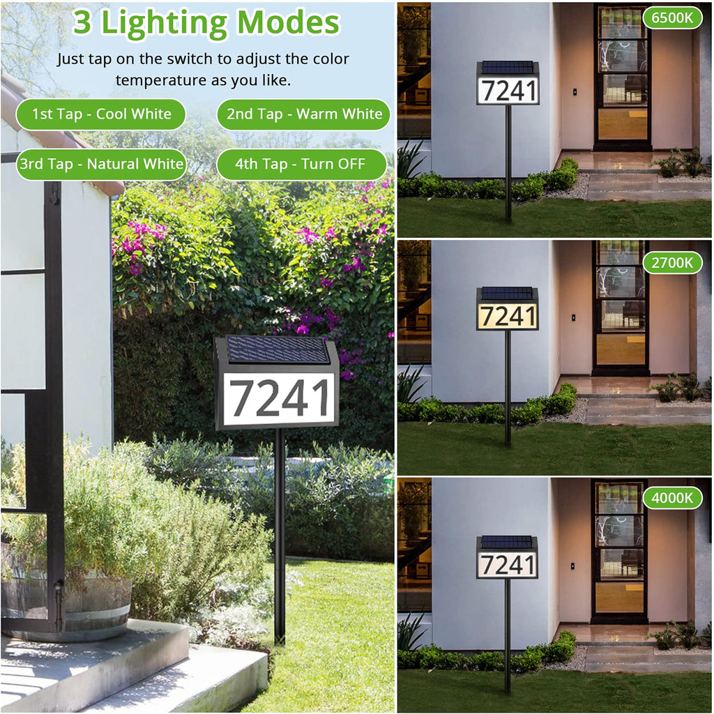 Solar Address Sign Lighted House Numbers for Yard, 3-light Modes