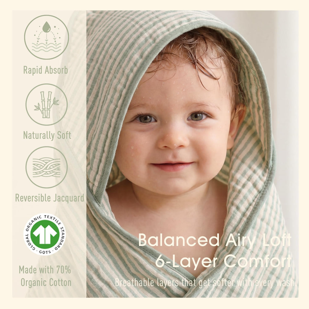 Muslin Baby Beach Bath Towel Hooded Organic Cotton Blend (Stripe)