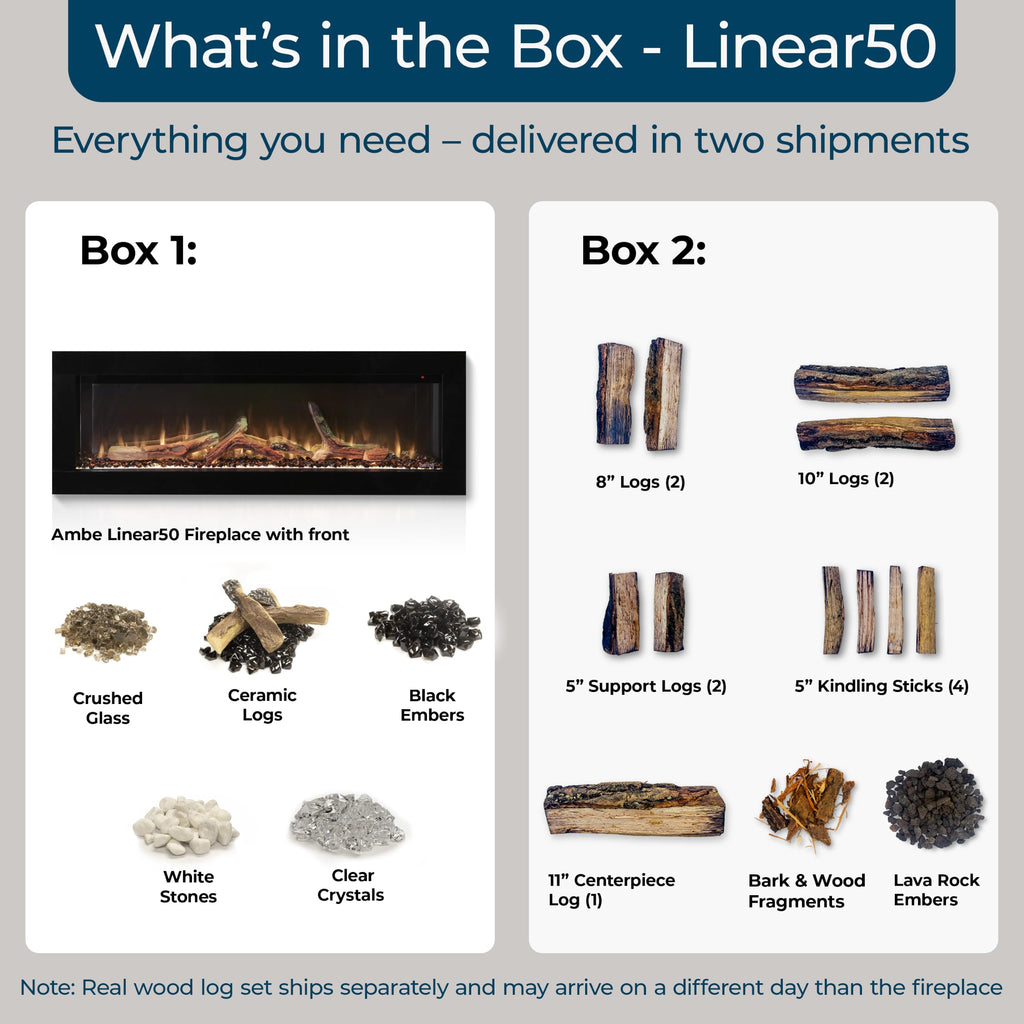 Linear 50" Electric Fireplace, Realistic Flames, Hidden Vents - Oak