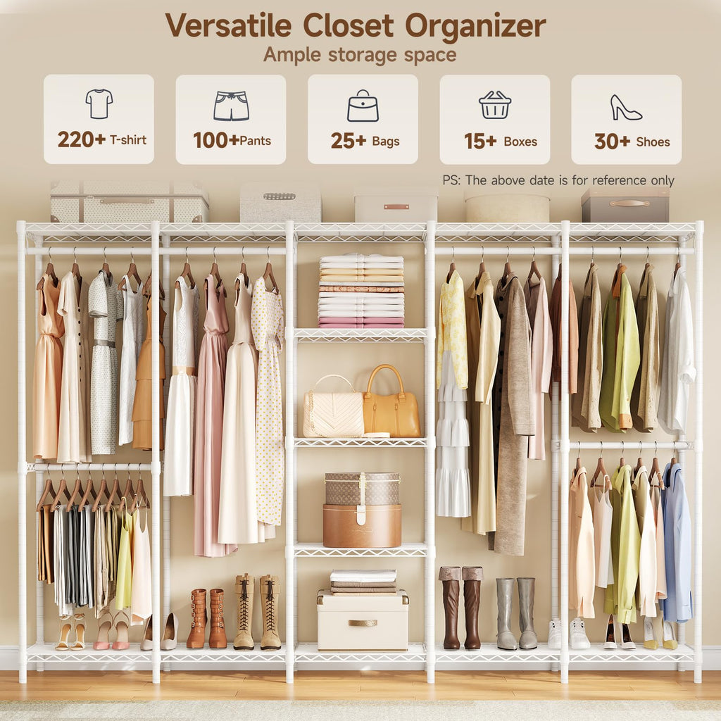 F5 Heavy Duty Clothes Rack Freestanding Modular Closet System White
