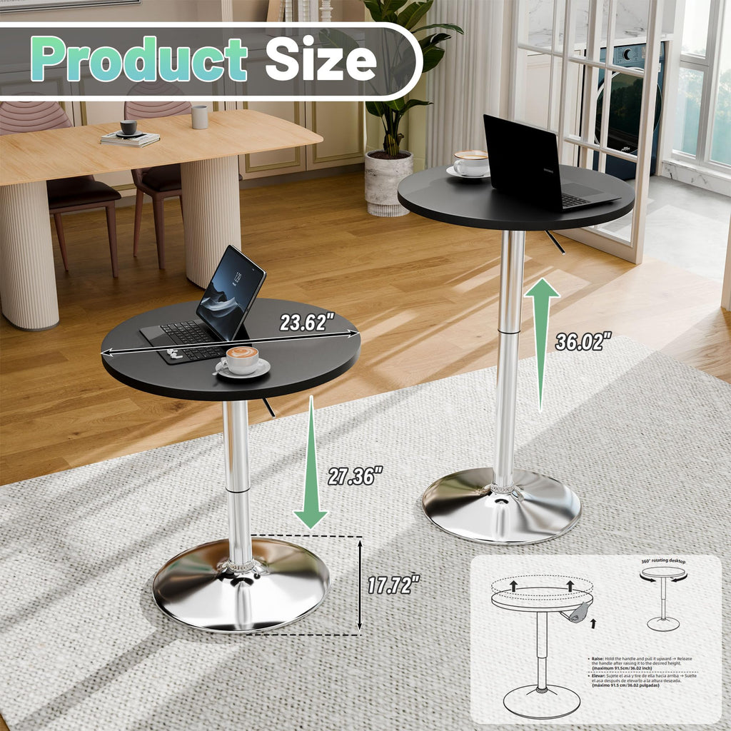 Bistro Pub Table Height Adjustable Round Bar Table 27.4-36 Inches, 360°Swivel Cocktail Table, Party, Café (4