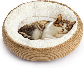 Round Donut Cat and Dog Cushion Bed, 20in Pet Bed for Cats or Small Dogs, Anti-Slip & Water-Resistant Bottom, Super