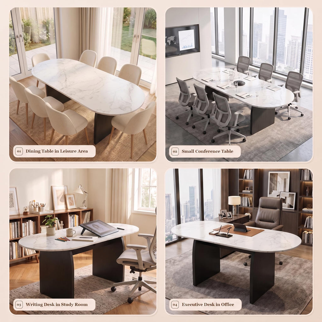 55"-70.8" Extendable Oval Dining Table for 4-8 with Built-in Flip Leaf