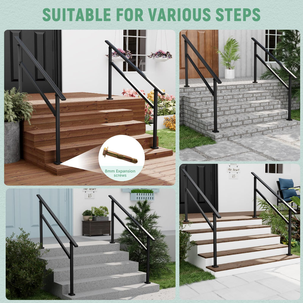 2 Pack Hand Rails for Outdoor Steps, 4-5 Step Railing for Stairs, Adjustable Porch Railing, Hand Rails for
