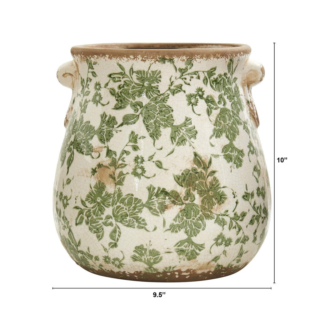 10 in Tuscan Ceramic Green Scroll Planter Decor