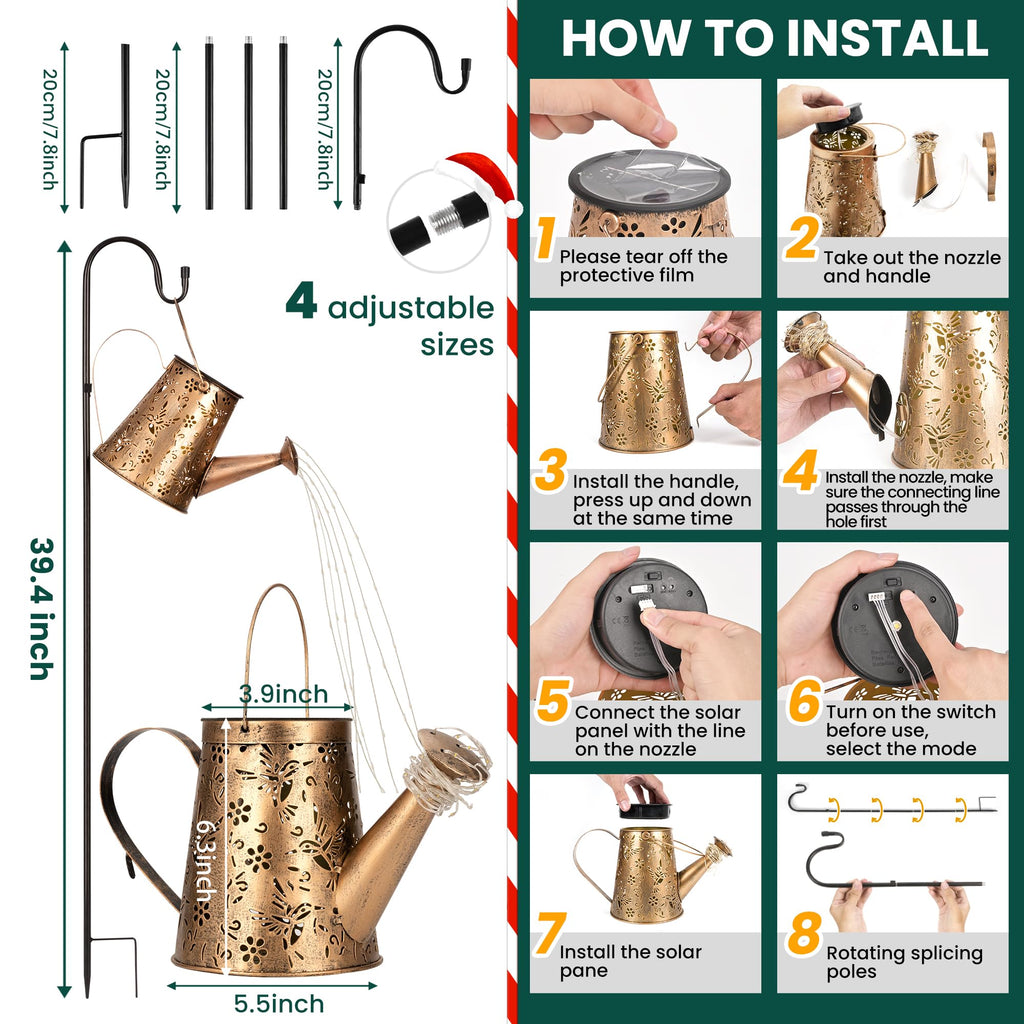 Solar Watering Can Lantern for Outside, Hanging Gift