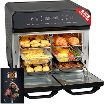 24Qt Dual Zone Air Fryer Oven with Rotisserie, Extra Large Double Air Fryers Mini Oven Digital 1800W