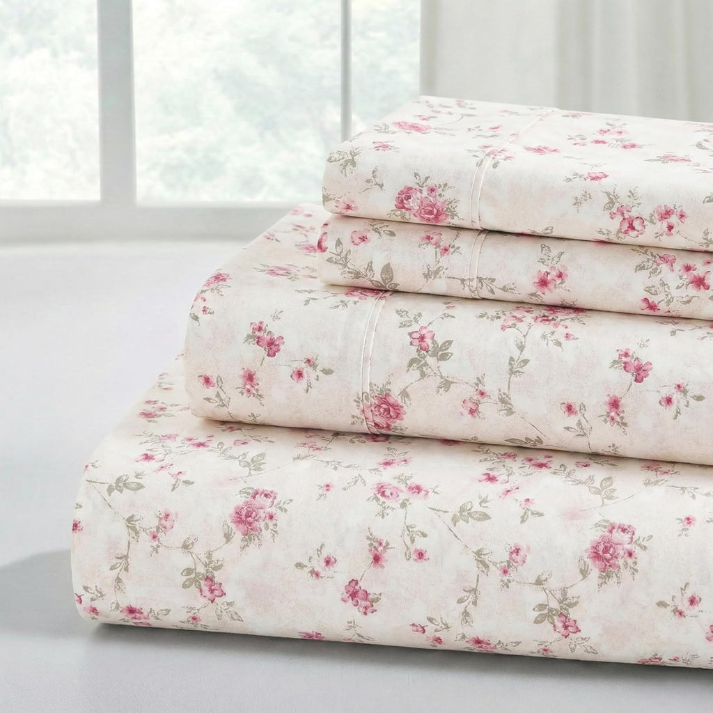 Printed 4-Piece Extra Soft Bedding Sheets & Pillowcase Set, Deep Pocket up to 16 inch Mattress Kashmir Rose King