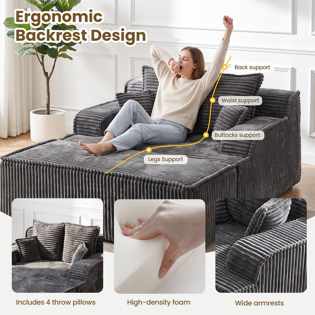 Chaise Lounge Chair Indoor, Oversized Boneless Chair Reading Chair, Comfy Boneless Small Couch, Double Size Sleeper