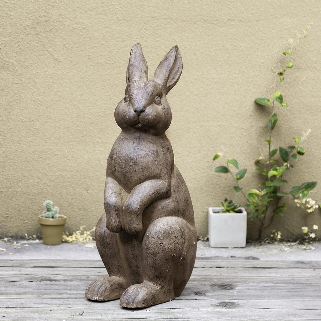 Rabbit Garden Statue Outdoor Standing Bunny Sculpture Lawn Decor, 22.75 Inch, Bronze