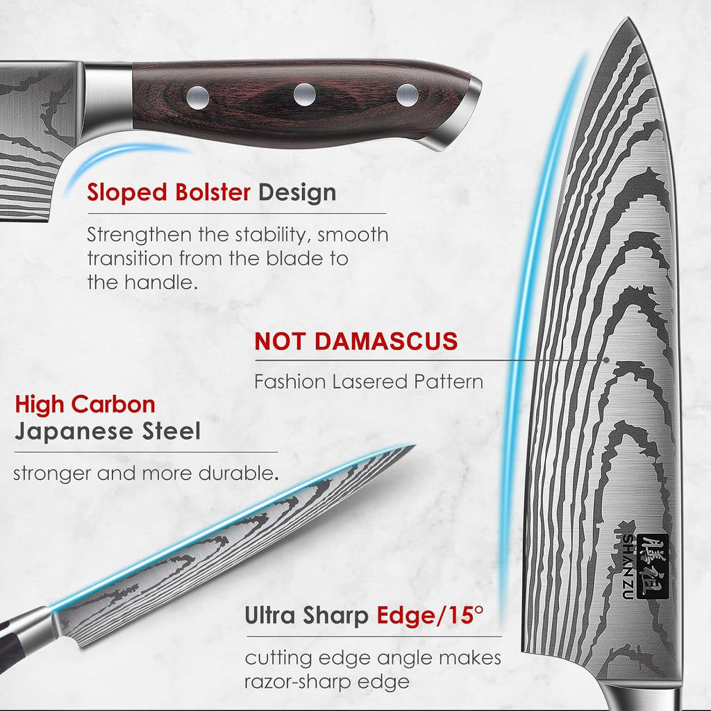 Knife Set 16 pcs, Japanese Kitchen Knife with Block High Carbon Stainless Steel Ultra Sharp Knife , Professional Chef
