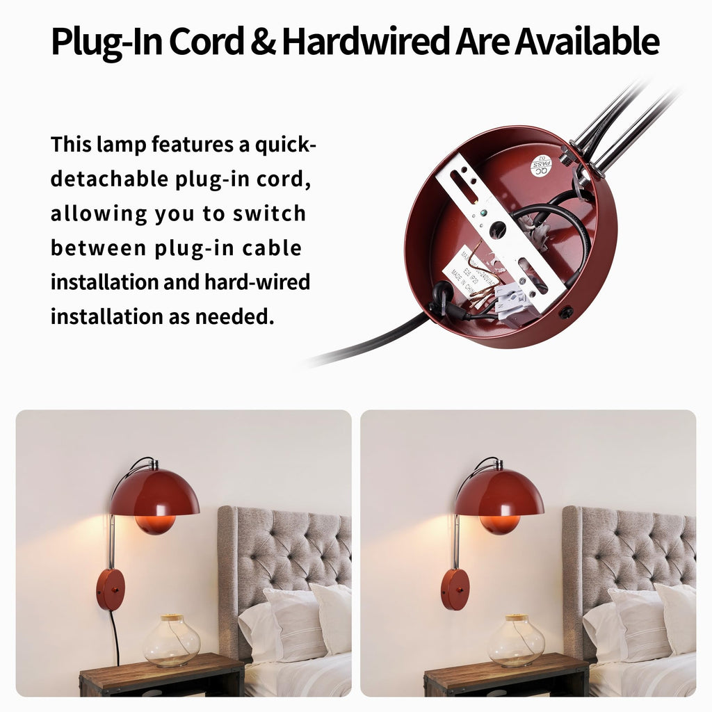 Mid-Century Modern Bud Plug in Wall Sconces, Rust Red