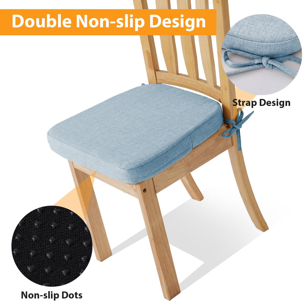 Chair Cushions for Dining Chairs, 2" Thick Seat Cushions Chairs, D-Shaped Chair Pads with Washable Cover, Ties and