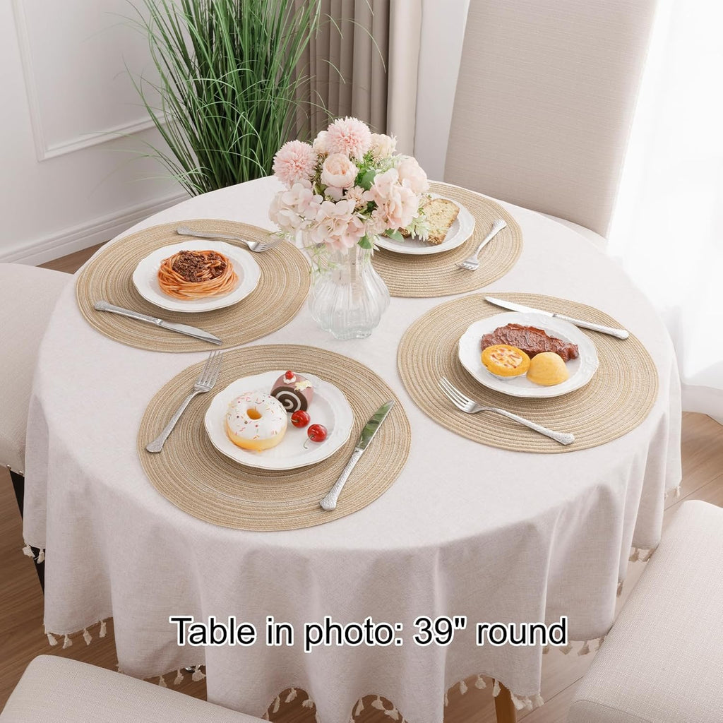 Round Braided Placemats Cotton Fabric Round Table Mats Non Slip Washable 15 inch Round Place Mats Home Party - Set of 8