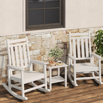 HDPE Rocking Chair Outdoor Set of 2 with Side Table, High Back Rocker