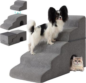 Dog Stairs for Bed 23'' H, 5-Step Dog Steps for High Bed, Grey
