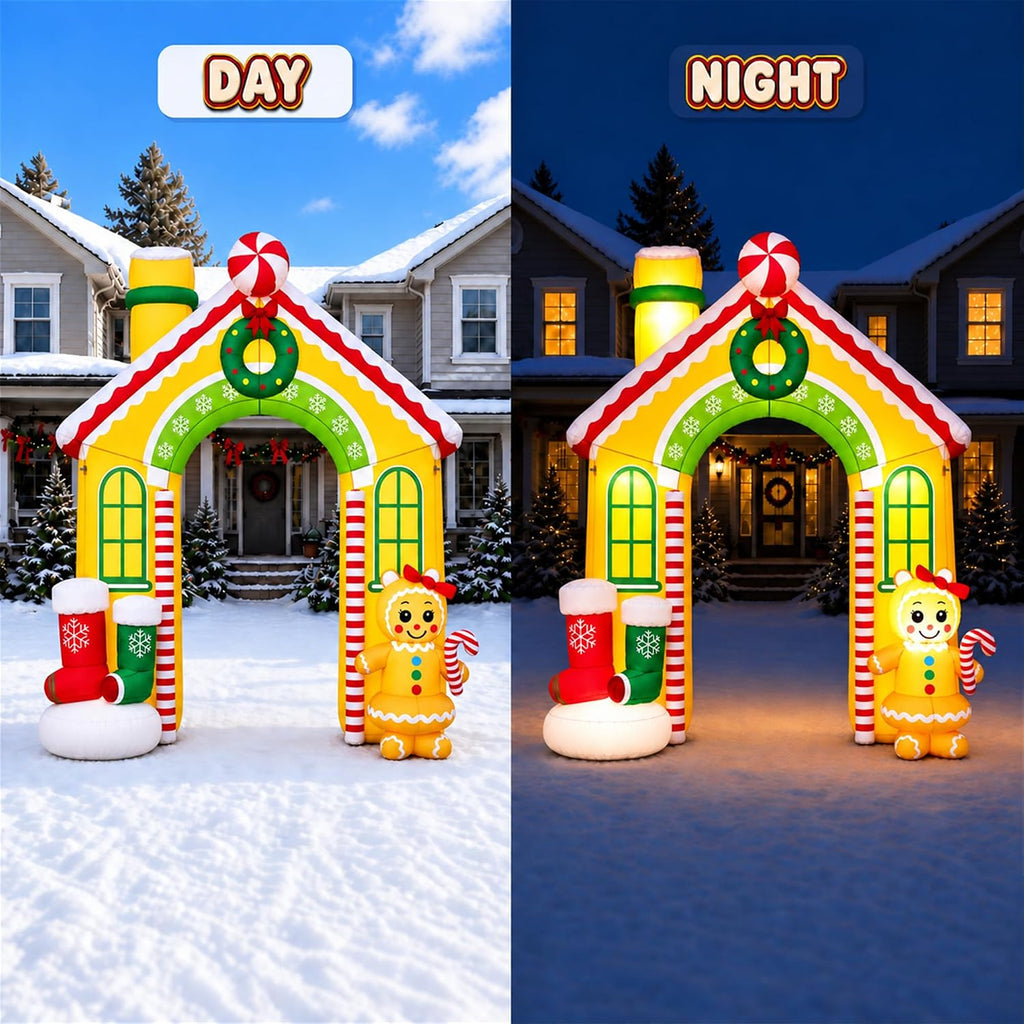 10FT Christmas Inflatables Archway Gingerbread House Outdoor Decoration