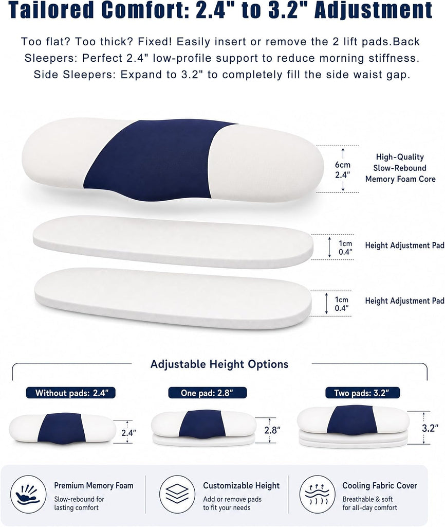 Lumbar Support Pillow for Sleeping, Lower Back Pain Relief | Memory Foam Bed Rest Waist Pillow with Cooling