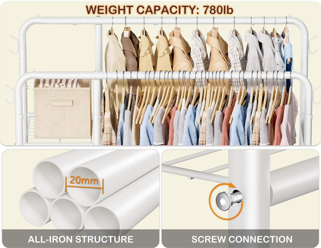 Double Rods Clothes Rack Clothing Rack, Clothes Rack for Hanging Clothes